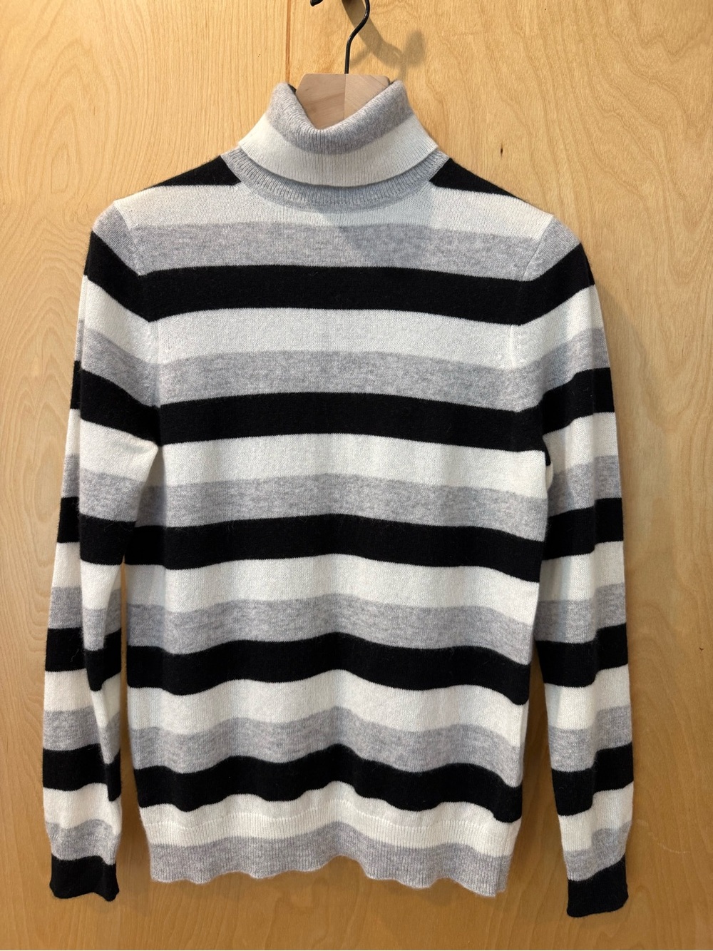 Charter Club cashmere Black, Gray & White Striped Turtleneck Sweater